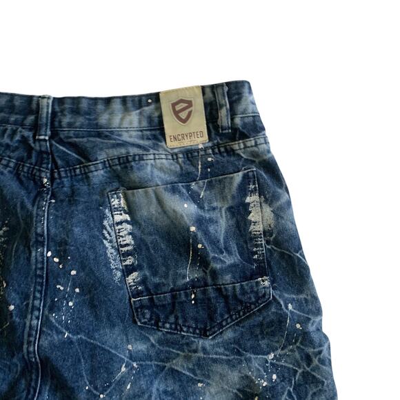 ENCRYPTED Men’s Size 40 Paint Spatter Denim Jean Bermuda Shorts - Picture 7 of 13